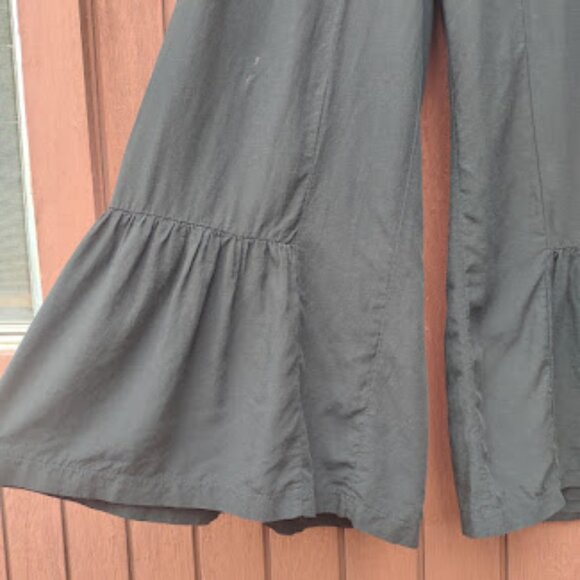 OOHLALA | Wide Leg Black Tiered Ruffle Boho Palazzo Pants Tencel Linen Blend M - Picture 5 of 14